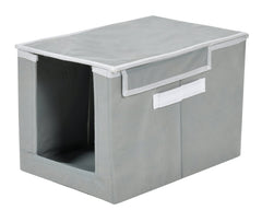 Kuber Industries cotton Foldable Shirt Stacker With Carrying Handle & Lid |Cloth Wardrobe Organizer|Size 38 x 26 x 24 CM (Grey, Rectangular)