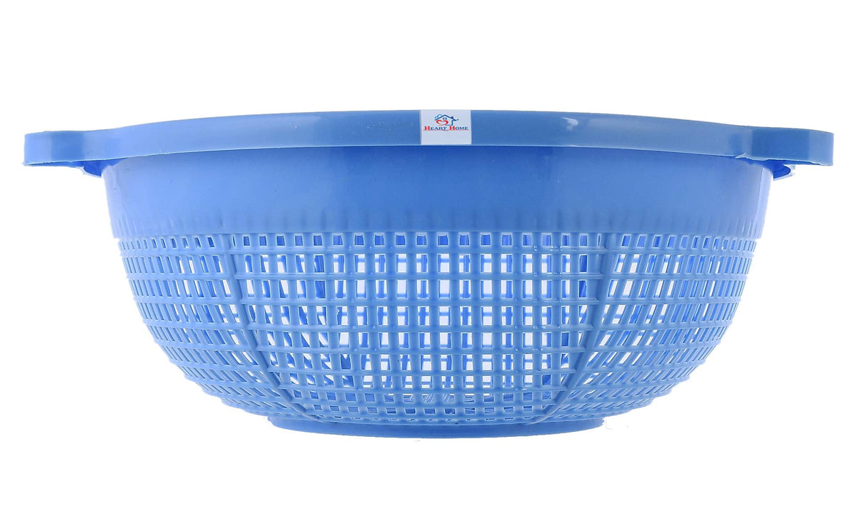 Heart Home Baskets for Fruits and Vegetables, Multipurpose and Handy Storage Basket Unbreakable Round Plastic Basket (Blue)-HHEART15165