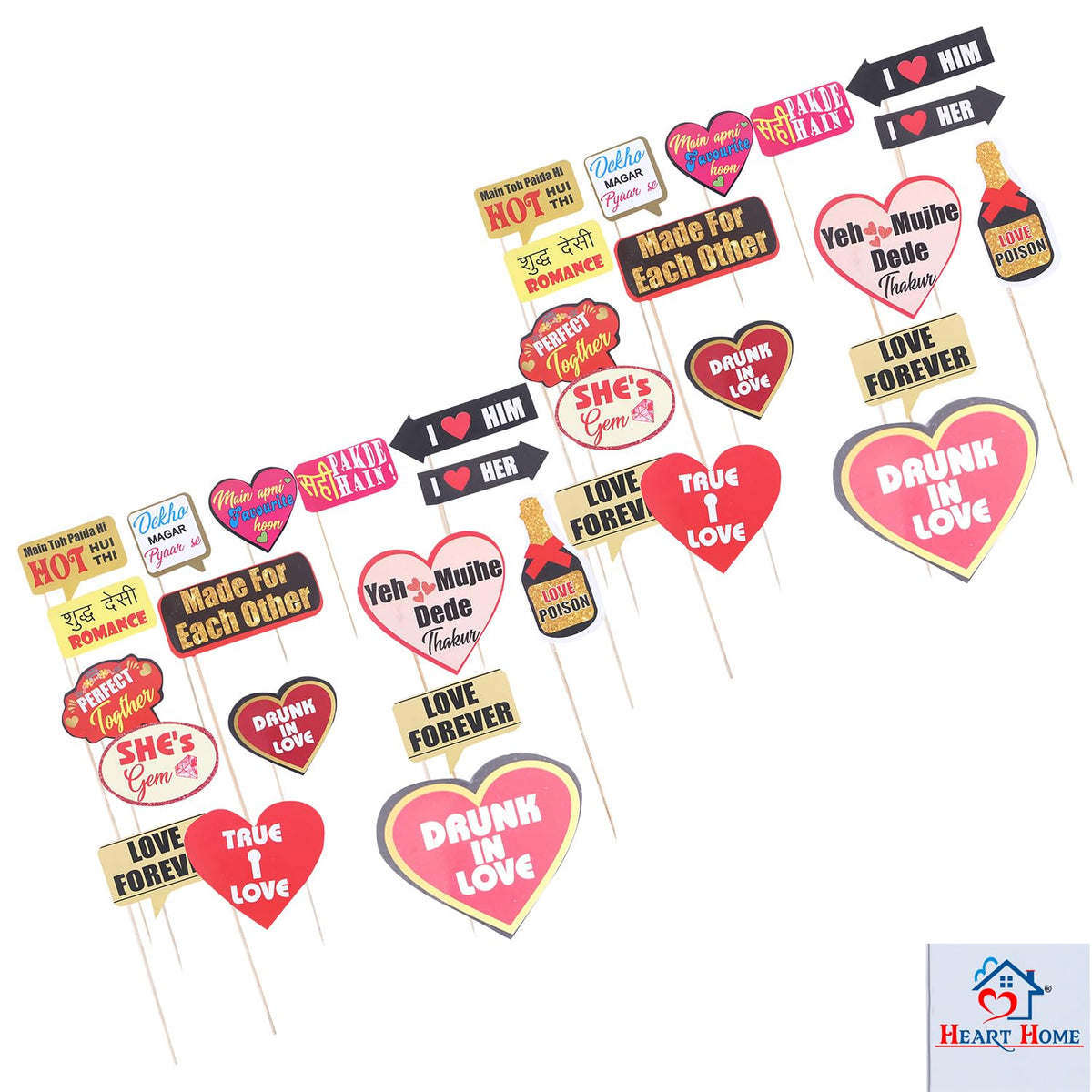 Heart Home Party Photo Props | Cardboard Cupcake Picks |Decorations Supplies for Farewell | Birthday Party | Theme Cupcake Topper | 30 Pieces | PP-8033 | Multicolor