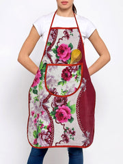Heart Home Flower Printed Oil Stain Resistant Cooking Kitchen Apron for Men Women with 1 Front Pocket (Pink)