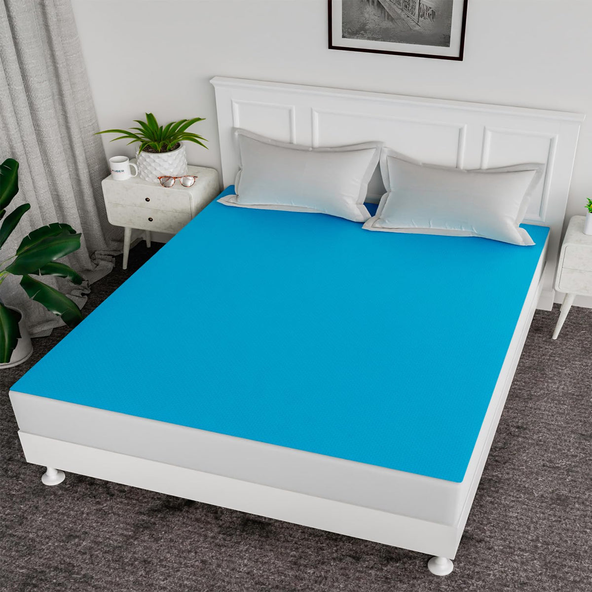 Kuber Industries Baby Bedsheet | PVC Self Check Mattress Protector Sheet | Waterproof Double Bedsheet for Babies and Adult | 80x80 Inch | Sky Blue
