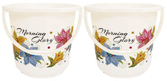 Kuber Industries Floral Print Unbreakable Strong Plastic Bathroom Bucket|Size 30 x 30 x 32 CM|Capicity 16 LTR|Pack of 2 (White) -CTKTC34844