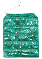 Kuber Industries Hanging Jewellery Organizer With 20 Zipper Pockets,Women Girl Storage Bag for Earrings Necklace Bracelet Ring Accessory with Hanger(Green) (Model: F_26_KUBMART016963)