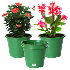 Heart Home Durable Plastic Flower Pot|Gamla with Drain Holes for Indoor Home Decor & Outdoor Balcony,Garden,6"x5",Pack of 4 (Green)