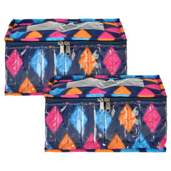 Heart Home Navajo Printed Laminated PVC Jewellery Organiser, Storage Bag for Necklace, Earrings, Rings, Bracelet With 10 Transparent Pouches- Pack of 2 (Blue)-50HH01195