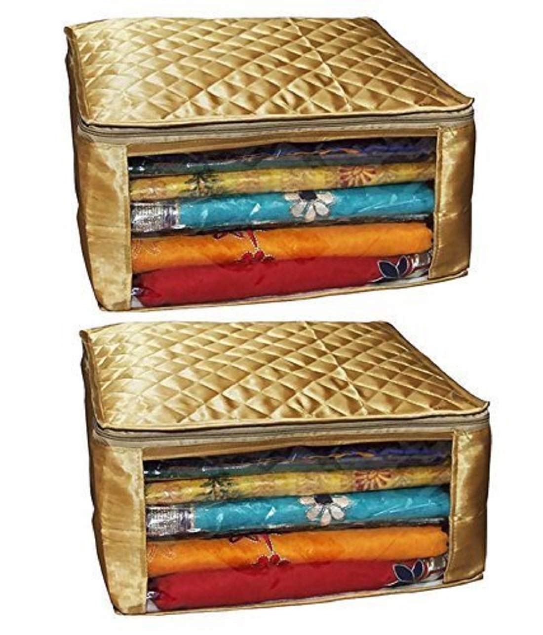 Kuber Industries 2 Piece Satin Saree Bag (Gold)
