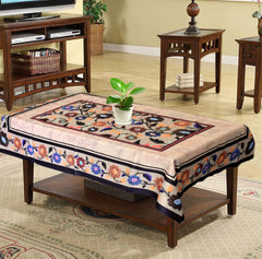 Heart Home Flower Printed Cotton 4 Seater Center Table Cover- 40"x60" (Sand)-50HH01735