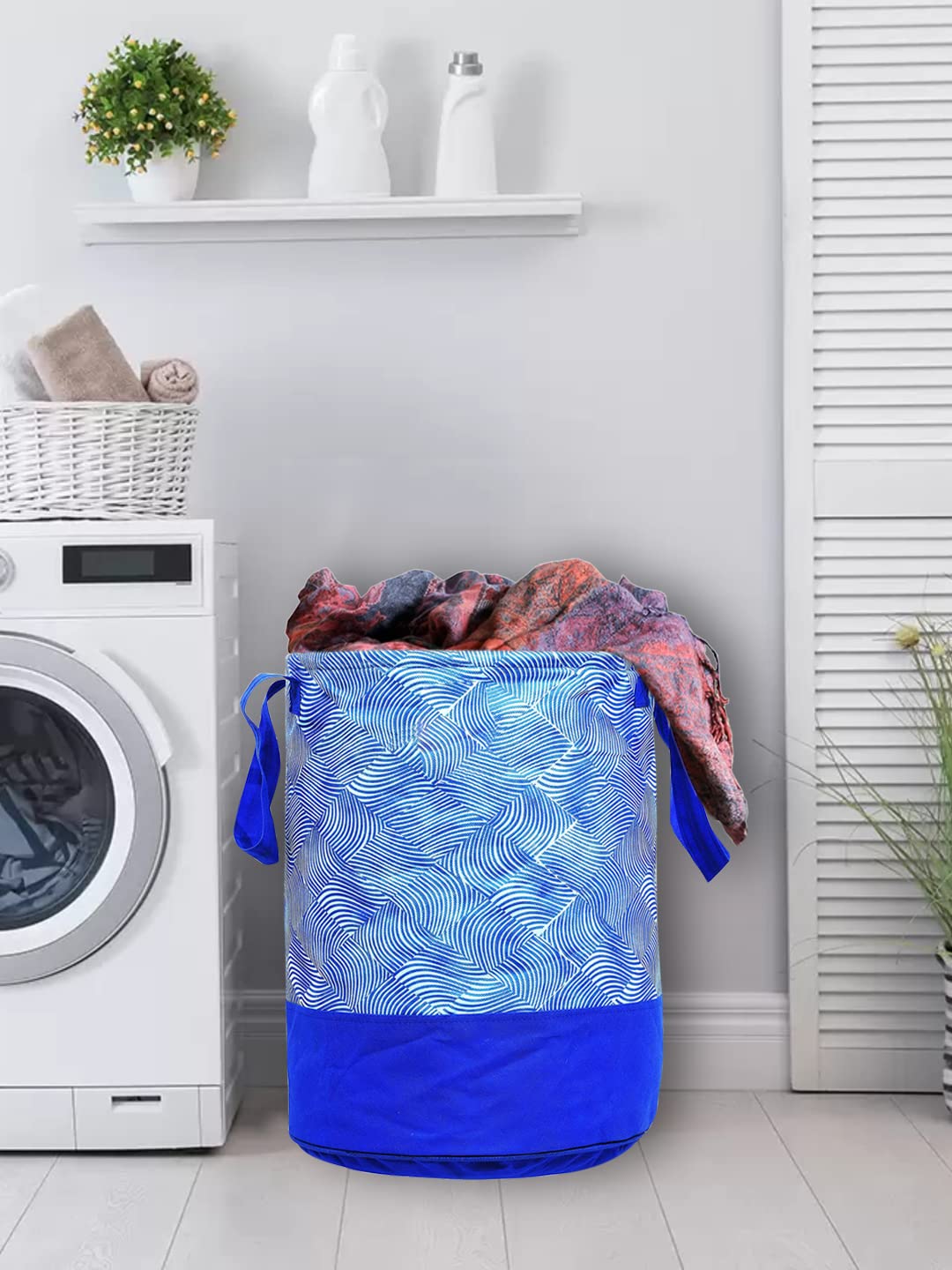 Homestic Canvas Waterproof Round Laundry Basket For clothes|Foldable Toy Storage Organizer|Reinforced Handle With Sturdy Base|Capicity 45 Ltr (Blue)