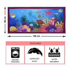Heart Home Kids Bath Towel|Soft Cotton & Sides Stitched Baby Towel|Super Absorbent Ocean & Aquarium Print Towel for Infants,Pack of 2 (Multicolor)