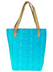 Heart Home Embroidery Polyester Women Handbag for College, Travel, Grocery, Shopping, Book Bag with Carrying Handle- Pack of 2 (Blue)-50HH01154