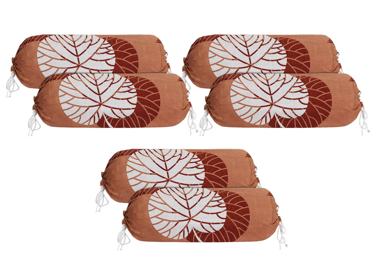 Kuber Industries Bolster Cover|Soft Cotton Bolster Cover Set|Diwan Round Bolster Pillow Covers|Luxurious Leaf Print Roll Masand Cover|16x32 Inch|Pack of 6 (Coral)
