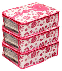 Kuber Industries Flower Printed Shirts & Clothing Organizer With Clear Window- Pack of 3 (Pink)-HS43KUBMART26189