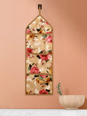 Kuber Industries Paper Holder | Foldable Hanging Organizer | PVC Flower Design Document Holder | Wall Hanging Organizer with 3 Pocket | Beige