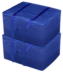 Heart Home Moisture Proof Wardrobe Organizer Storage Bag For Clothes With Zipper Closure and Handle- Pack of 2 (Blue)-HS43HEARTH26639