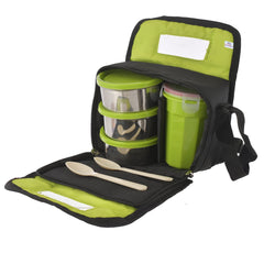 Heart Home Stainless Steel Lunch Box Set with Carry Bag for Office, College and School for Men, Women Kids (Green)-HS42HEARTH25120