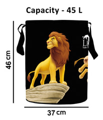 Kuber Industries Disney Lion King Print Round Non Woven Fabric Foldable Laundry Organiser with Handles,45 LTR (Black)-KUBMART11644, Pack of 1