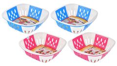 Heart Home Large Multi-Purpose Plastic Storage Baskets for Fruits Vegetables and Kitchen Fridge Dining Table- Pack of 4 (Pink & Blue)-HS42KUBMART25416