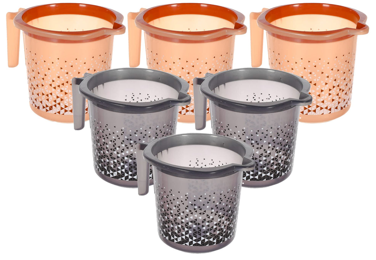 Heart Home Tinted Print Plastic Bathroom Mug 1.5 Litre- Pack of 6 (Beige & Black)-46HH0247
