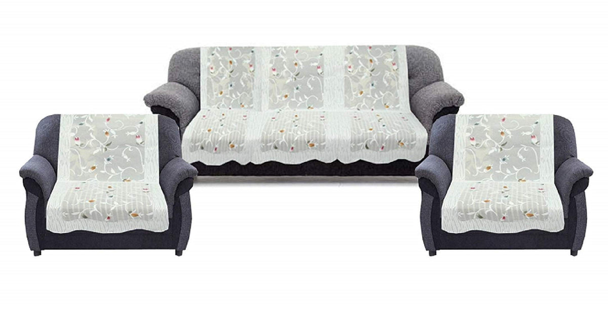 Kuber Industries 6 Piece Cotton 5 Seater Sofa Cover Set - White, Standard (Sofasetflow011)