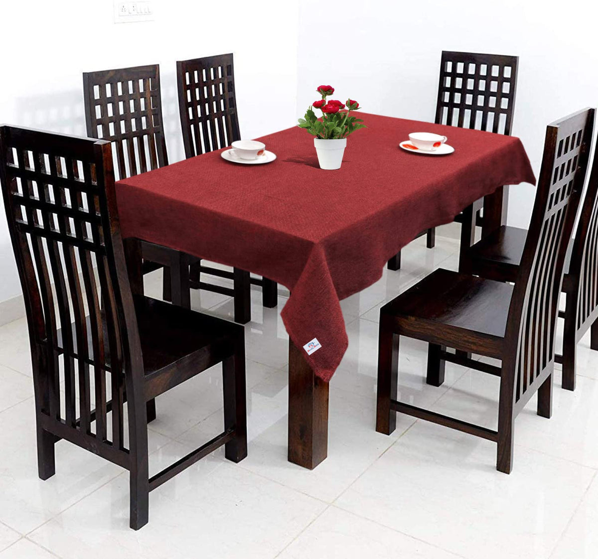 Heart Home Heat Resistant, Antislip Jute Dining Table Cover for Home Decor, 60"x90" (Red)