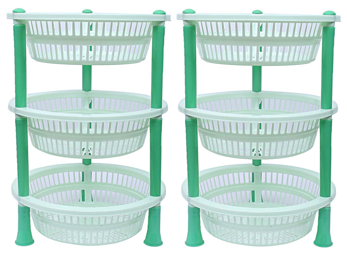 Kuber industries Plastic 2 Pieces 3 Layer Multi-Purpose Kitchen Storage Basket Rack (Green)-CTKTC25184