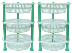 Kuber industries Plastic 2 Pieces 3 Layer Multi-Purpose Kitchen Storage Basket Rack (Green)-CTKTC25184