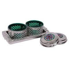 Kuber Industries Dry Fruits Tray with Two Bowls (Silver) -CTLTC12629,Standard