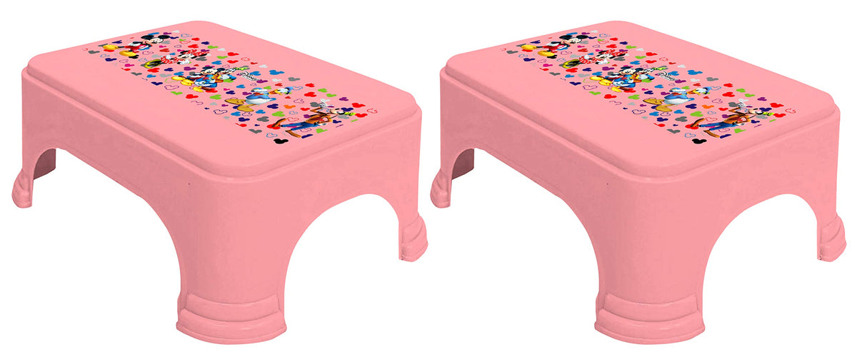 Kuber Industries Disney Team Mickey Print Square Plastic Bathroom Stool, (Set of 2, Pink) -HS_35_KUBMARTS17256