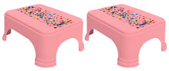 Kuber Industries Disney Team Mickey Print Square Plastic Bathroom Stool, (Set of 2, Pink) -HS_35_KUBMARTS17256