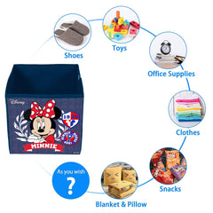 Heart Home Disney Minnie Print Durable & Collapsible Square Storage Box|Clothes Organizer With Handle, (Blue)