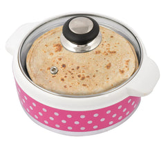 Heart Home Dot Printed Inner Steel Casserole with Toughened Glass Lid, 1500ml- Pack of 2 (Pink)-HS42KUBMART25007