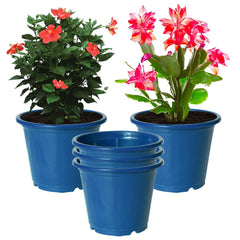 Kuber Industries Plastic Planters|Gamla|Flower Pots for Garden Nursery Home Décor,8"x6",Pack of 5 (Blue)
