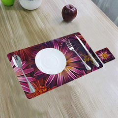 Kuber Industries Flower Design Floral PVC 6 Piece Dining Table Placemat Set with Tea Coasters - Multicolour