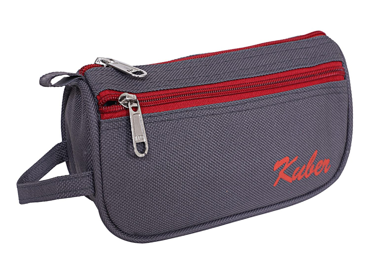 Kuber Industries Canvas Toiletry Organizer|Portable & Durable Travel Shaving Doop Kit with Fornt Zipper and Carrying Strip (Gray)