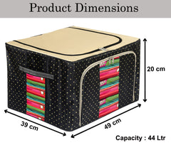 Kuber Industries Dot Printed Steel Frame Living Box, Closet Organizer, Cloth Storage Boxes for Wardrobe With Clear Window, 44Ltr. (Black & Grey)-44KM0238
