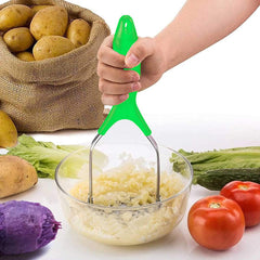 Heart Home Stainless Steel Potato Vegetable Pav Bhaji Masher with Plastic Handle (Green)