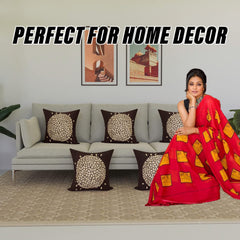 Kuber Industries Cushion Cover | Sofa Cushion Covers | Square Cushion Covers | Velvet Cushion Covers | Gold Print Couch Cushion Covers | Set of 5 | 16 Inch | Brown