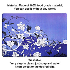 Heart Home Multiuses Floral Print PVC Table Placemat for Kitchen, Dining Table Set of 6 (Blue) 52HH4058