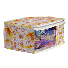 Kuber Industries Flower Design Non Woven 3 Piece Saree Cover/Cloth Wardrobe Organizer and 3 Pieces Blouse Cover Combo Set (Ivory & Red) -CTKTC038434