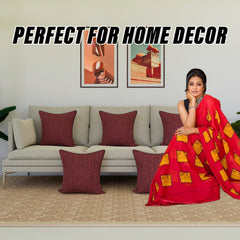 Kuber Industries Cushion Cover | Sofa Cushion Covers | Square Cushion Covers | Jute Cushion Covers | Couch Cushion Covers | Set of 5 | 16 Inch | Maroon