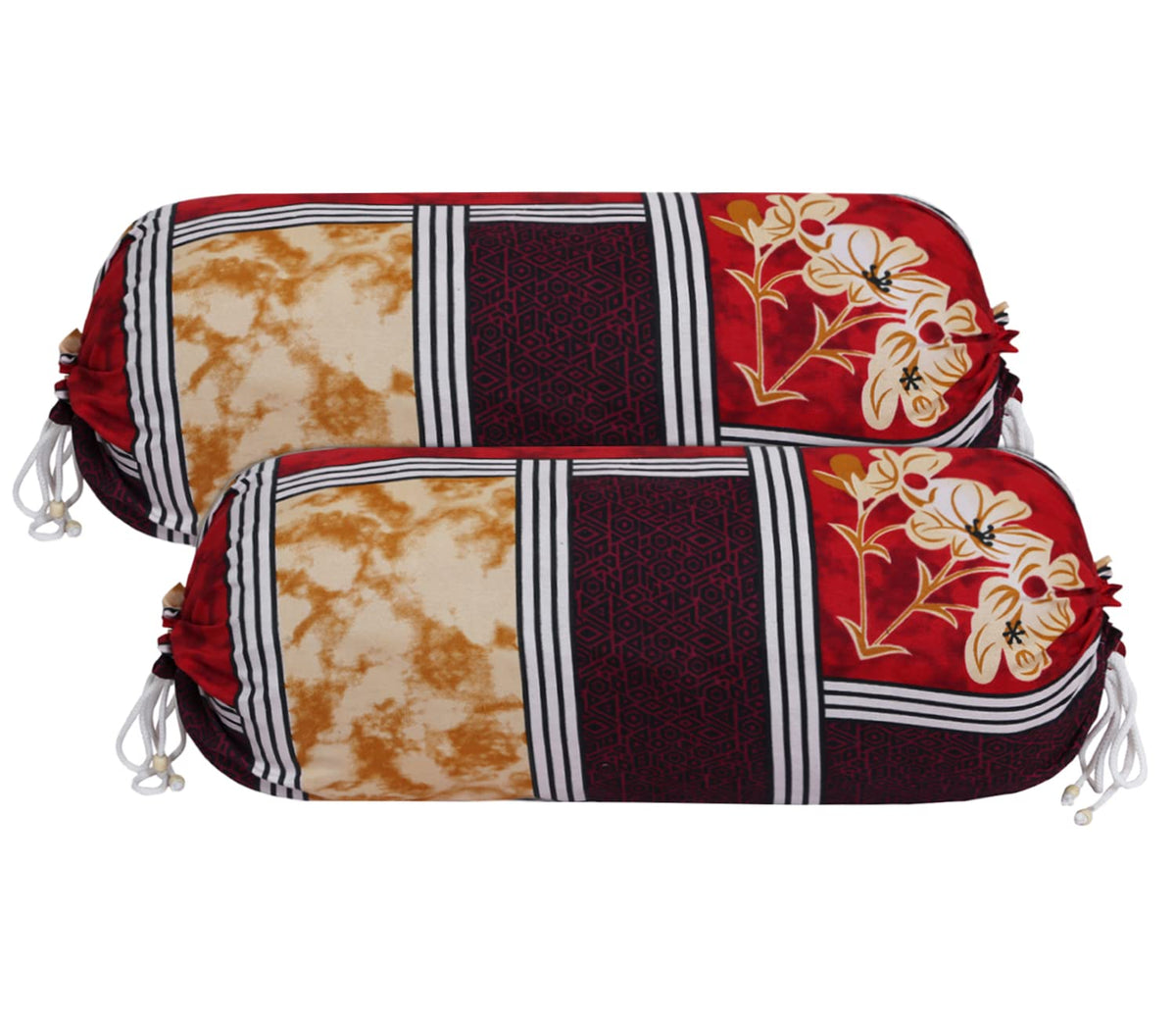 Kuber Industries Bolster Cover|Soft Cotton Bolster Cover Set|Diwan Round Bolster Pillow Covers|Luxurious Floral Print Roll Masand Cover|16x32 Inch|Pack of 2 (Multi)