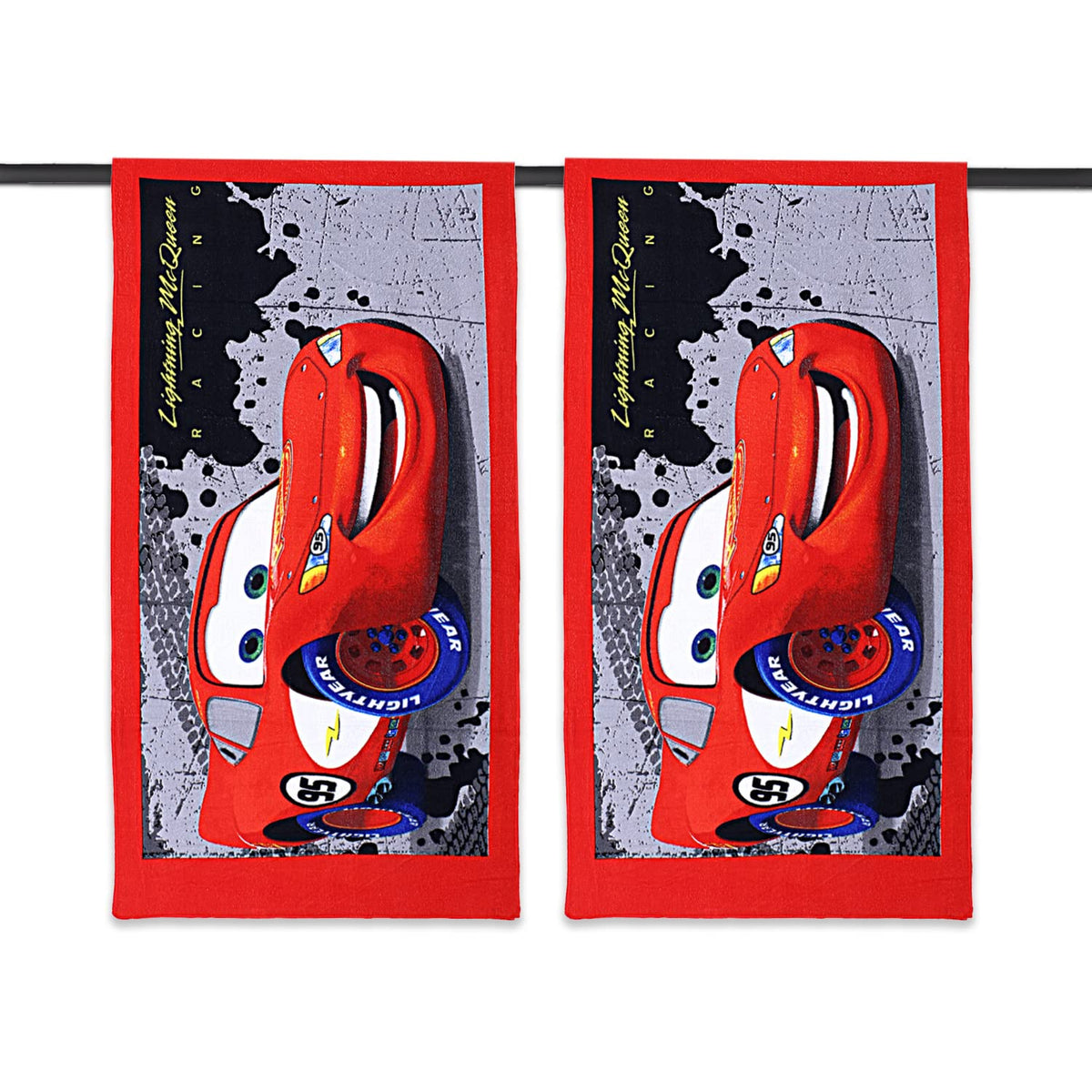 Kuber Industries Fictional Red Car Kids Bath Towel|Soft Cotton Towel for Kids|Sides Stitched Baby Towel|400 GSM Toddler Bath Towel|24x48 Inch|Pack of 2 (Red)