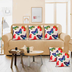 Kuber Industries Butterfly Design 5 Pieces Cotton Cushion Cover - 16"x16"(Cream)