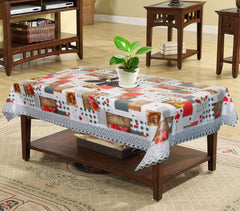 Heart Home 40"x60" Heart Design PVC Waterproof, Antislip & Wipe Clean Center Table Cover for 4 Seater (White & Red)-HS43HEARTH25566