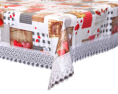 Heart Home 40"x60" Heart Design PVC Waterproof, Antislip & Wipe Clean Center Table Cover for 4 Seater (White & Red)-HS43HEARTH25566