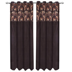 Kuber Industries Leaf Design 4 Pieces Polyester Eyelet Door Curtain 7 Feet (Coffee)-Ctktc030214