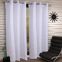 Kuber Industries Flower Design 2 Pieces Sheer Door Curtains Linen Look Semi Transparent Voile Grommet Elegance Curtains for Living Dining Room, Bedroom Drapes 48 x 84 Inch Long, (White) - CTKTC40523