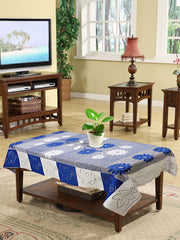 Heart Home Flower Printed Cotton 4 Seater Center Table Cover,40"x60" (Blue)-44HH085