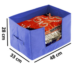 Kuber Industries 4 Pieces Large Capacity Space Saver Closet, Stackable and Foldable Saree, Clothes Storage Bag, Non-Woven Rectangle Cloth Saree Stacker Wardrobe Organizer (Royal Blue) CTKTC134603