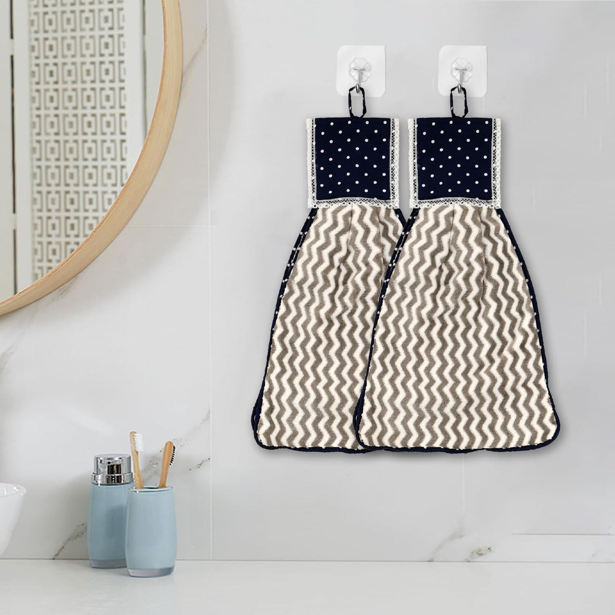 Kuber Industries Napkin | Washbasin Hanging Napkin | Kitchen Towel with Ties | Napkin for Kitchen | Zig Zag Napkin for Bathroom | Hand Towel for Kitchen | Pack of 2 | Gray